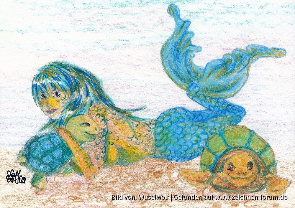Meerjungfrau mit Meeresschildkröten