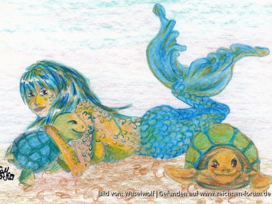 Meerjungfrau mit Meeresschildkröten